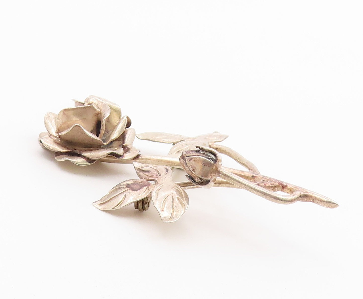 MEXICO 925 Sterling Silver  Vintage Shiny Blooming Flowers Brooch Pin  BP6181