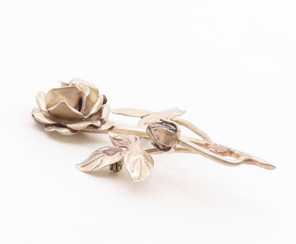 MEXICO 925 Sterling Silver  Vintage Shiny Blooming Flowers Brooch Pin  BP6181