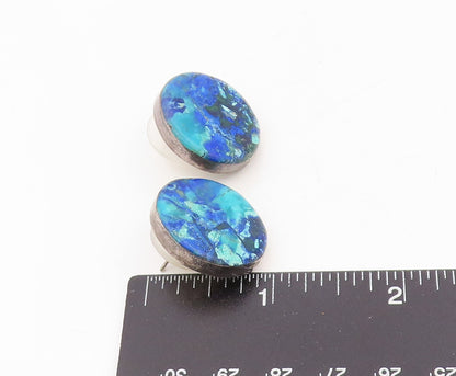 925 Sterling Silver Vintage Earrings Gemstone Deep Ocean Blue Studs  EG13869
