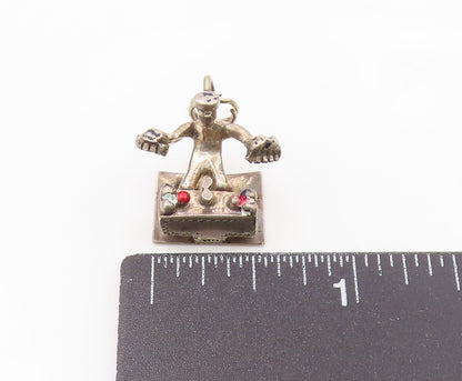 925 Sterling Silver  Vintage Person Sitting At Desk Pendant  PT18654