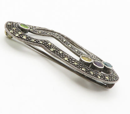 925 Sterling Silver  Vintage Amethyst Topaz & Peridot Heart Brooch Pin  BP5833