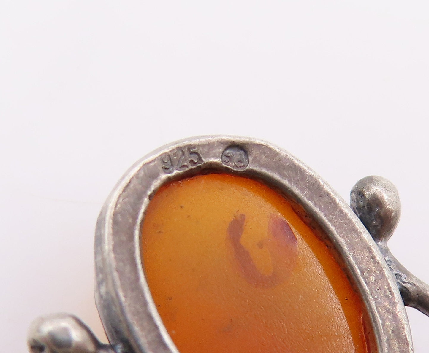 925 Sterling Silver Vintage Earrings POLAND Amber Floral Motif Dangles  EG14171
