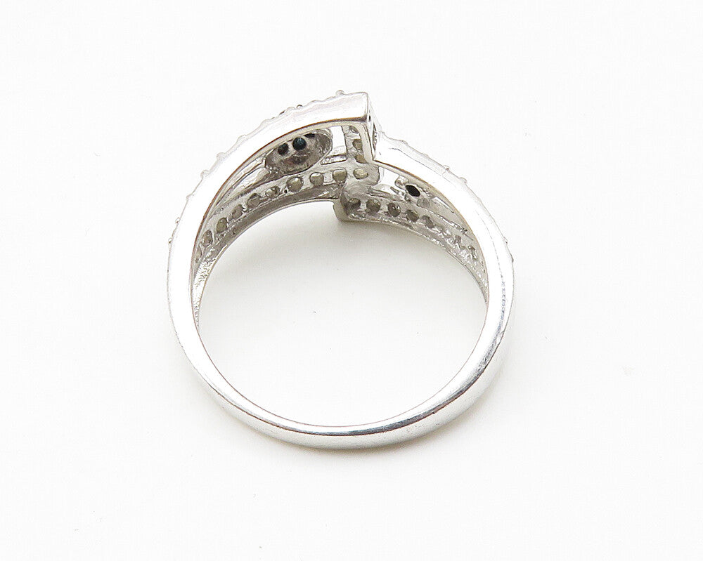 925 Silver  .25 Carat Genuine Blue & White Diamonds Band Ring Sz 7  RG10357