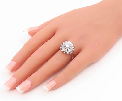 925 Sterling Silver Vintage Ring Elegant CZ Starburst Flower Spins Sz 7 RG35831