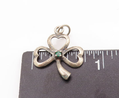 925 Sterling Silver Vintage Pendant Mini Emerald Beaded Cutout Clover  PT23072