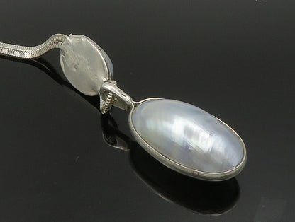 CELIA SEBIRI 925 Silver  Vintage Cabochon Cut Mother Of Pearl Necklace  NE3808