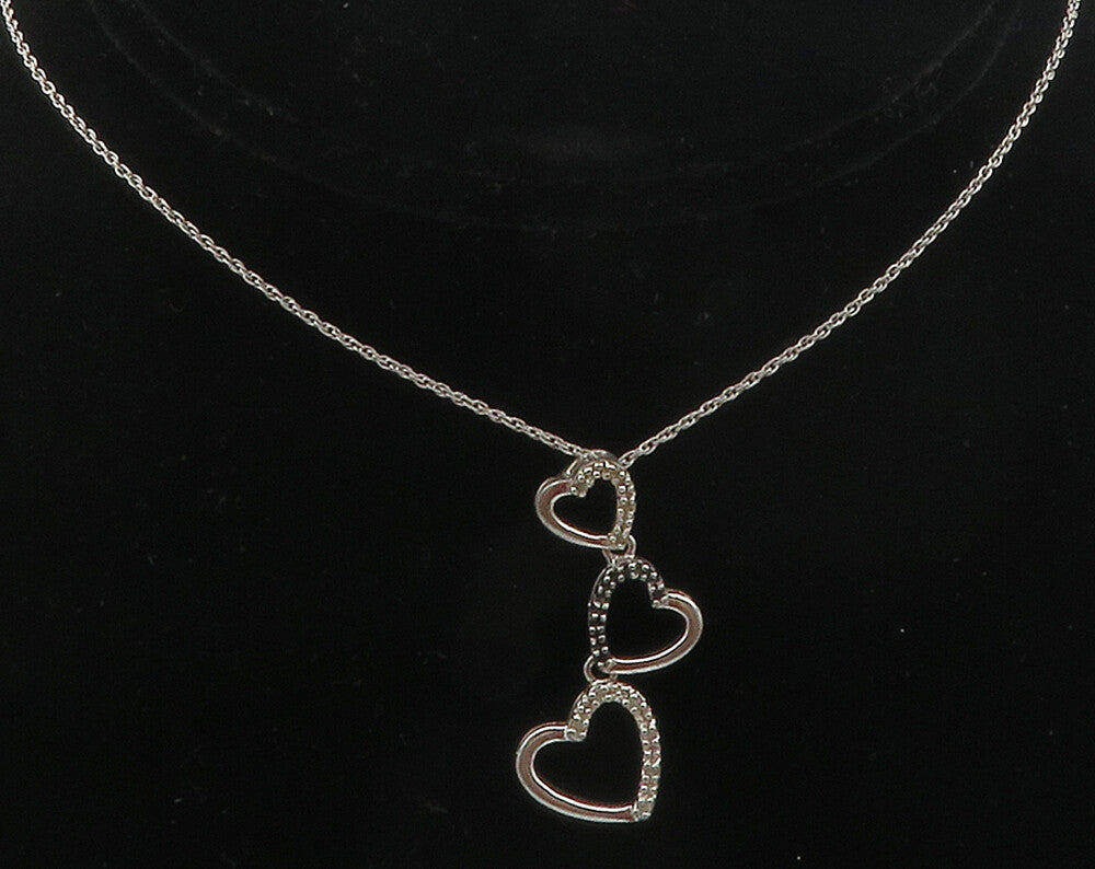 925 Silver  Genuine Black & White Diamonds Love Hearts Chain Necklace  NE2059