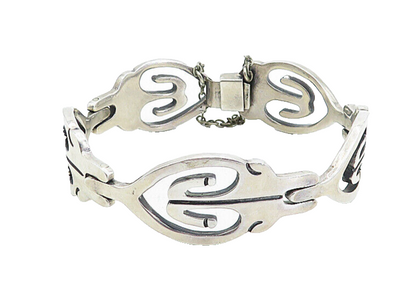MEXICO 925 Sterling Silver  Vintage Shiny Modernist Chain Bracelet  BT1947