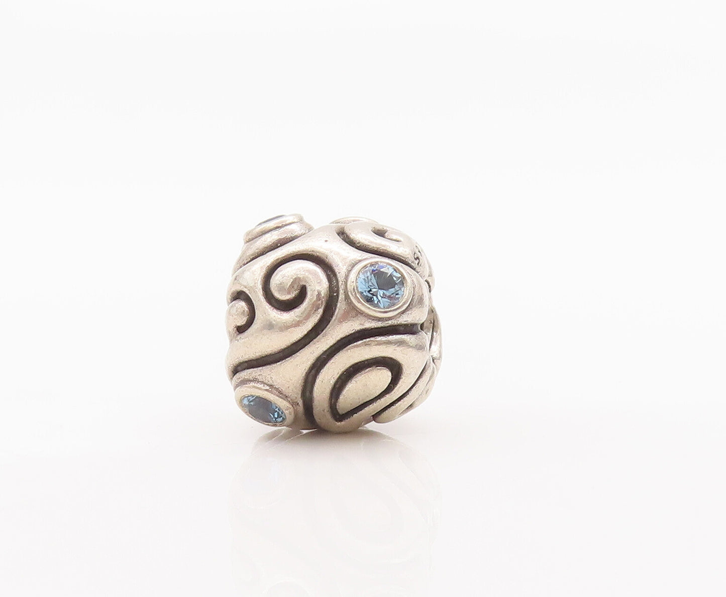 925 Sterling Silver Vintage Pendant PANDORA Swirly Etched Topaz Bead  PT22628