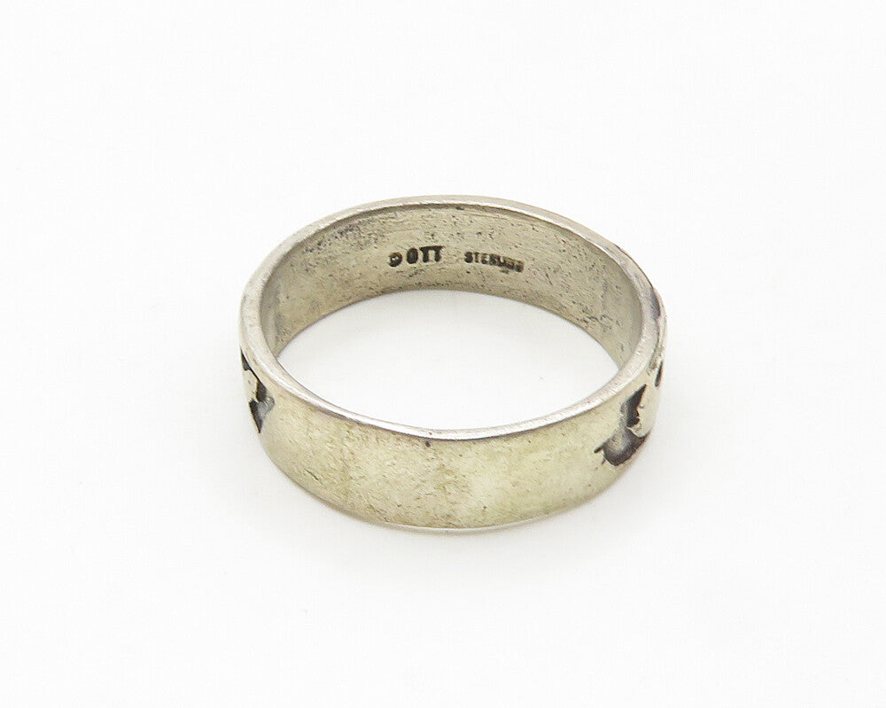 TED OTT NAVAJO 925 Silver  Vintage Bear Pattern Band Ring Sz 10.5  RG18238