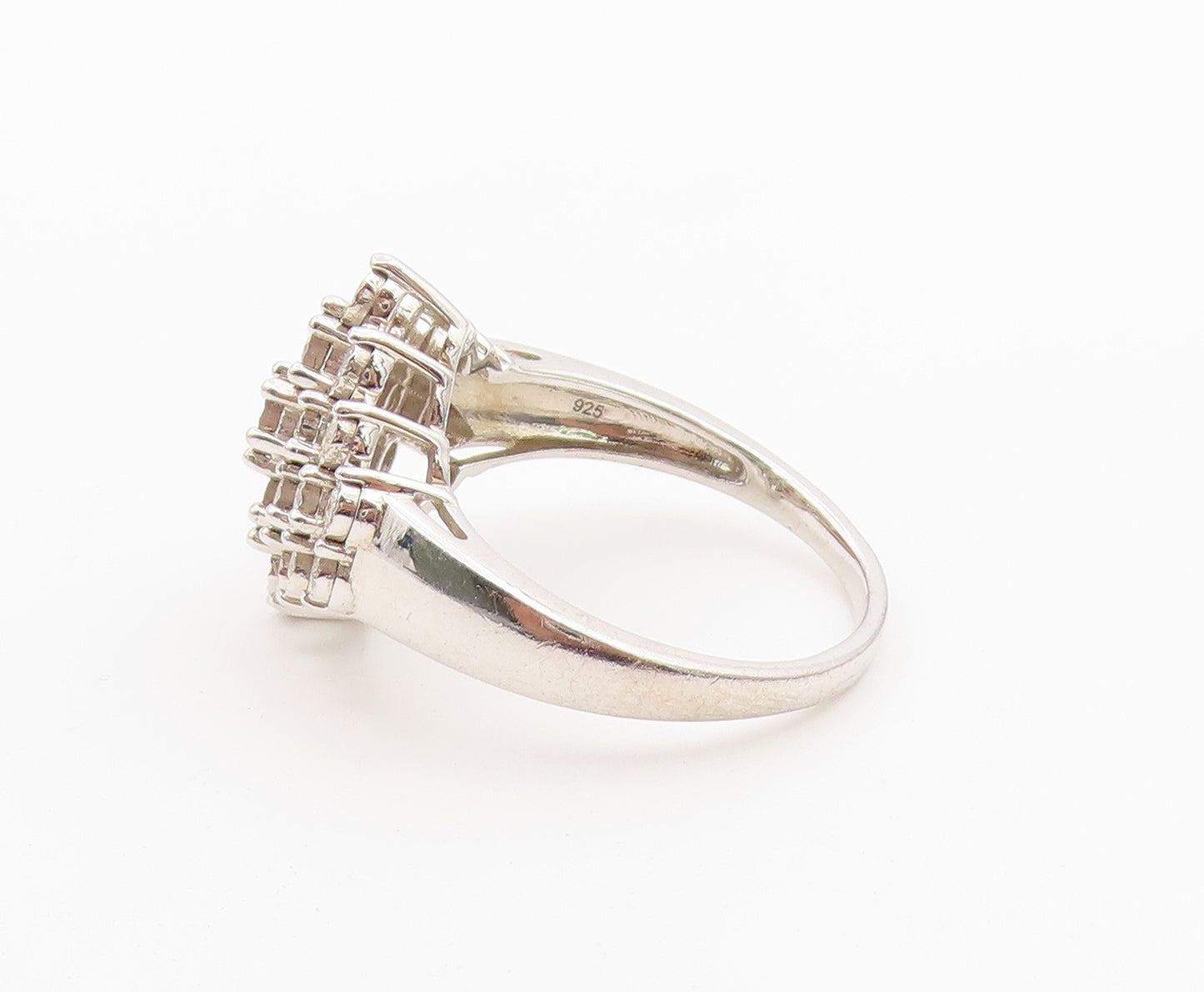925 Sterling Silver Vintage Ring Elegant White Topaz Cluster Band Sz 11 RG36496