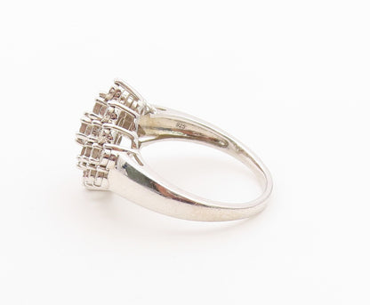 925 Sterling Silver Vintage Ring Elegant White Topaz Cluster Band Sz 11 RG36496
