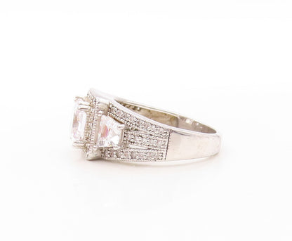 925 Sterling Silver Vintage Ring Designer Square Cut CZ Inlay  Sz 7  RG30936