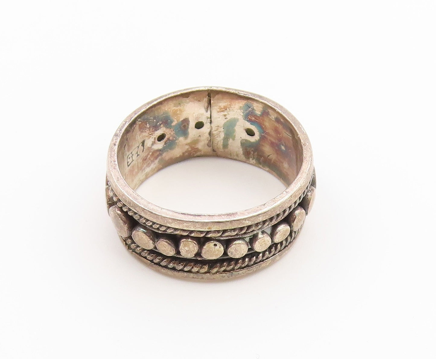 925 Sterling Silver Vintage Ring Classic Cabochon Peridot Band  Sz 8.5  RG36943