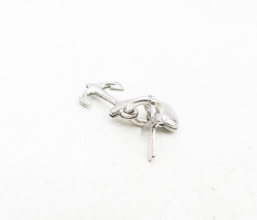 925 Sterling Silver  Shiny Love Heart Religious Cross Anchor Pendant  PT6764