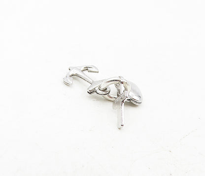 925 Sterling Silver  Shiny Love Heart Religious Cross Anchor Pendant  PT6764