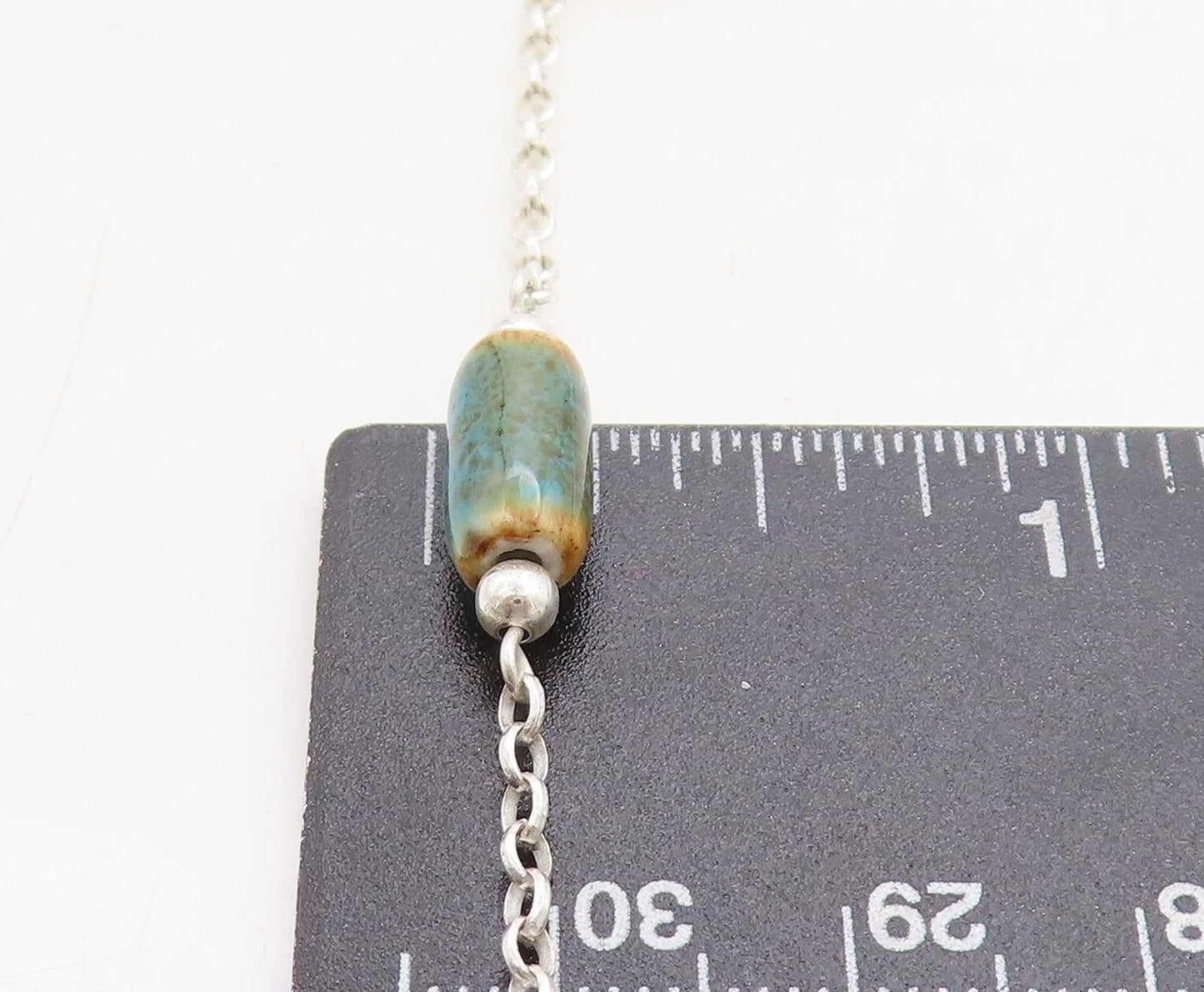 925 Sterling Silver  Vintage Jasper Barrel Bead Shiny Chain Necklace  NE1524