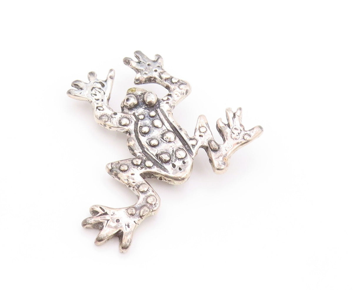 925 Sterling Silver Vintage Brooch Dark Tone Antique Carved Frog  BP11527