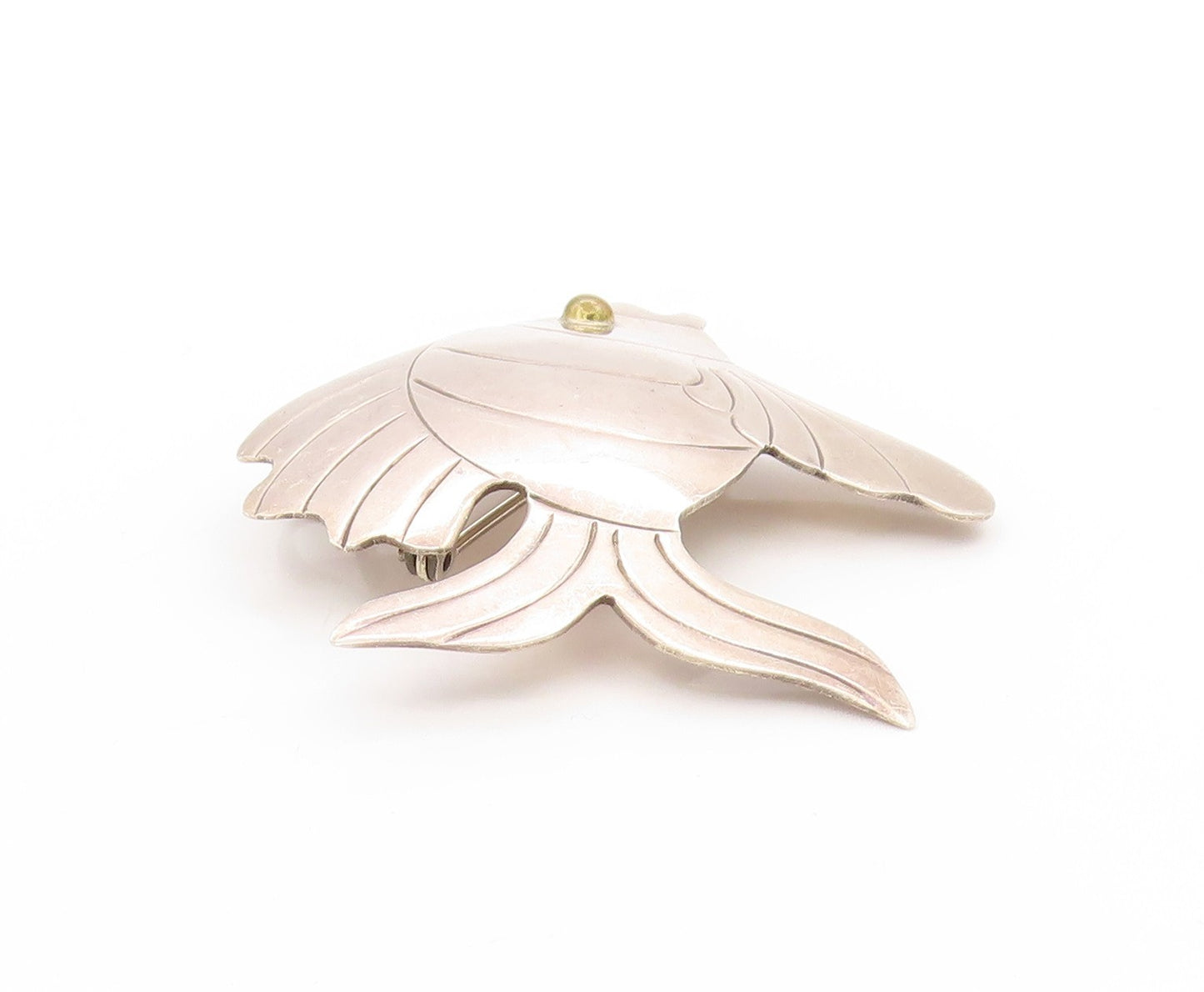 925 Sterling Silver Vintage Brooch MEXICO Etched Tropical Fish Design  BP11854