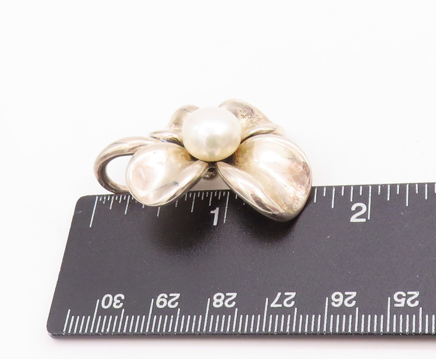925 Sterling Silver Vintage Pendant ANN KING Pearl Orchid Floral Blossom PT24746
