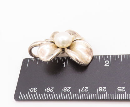 925 Sterling Silver Vintage Pendant ANN KING Pearl Orchid Floral Blossom PT24746