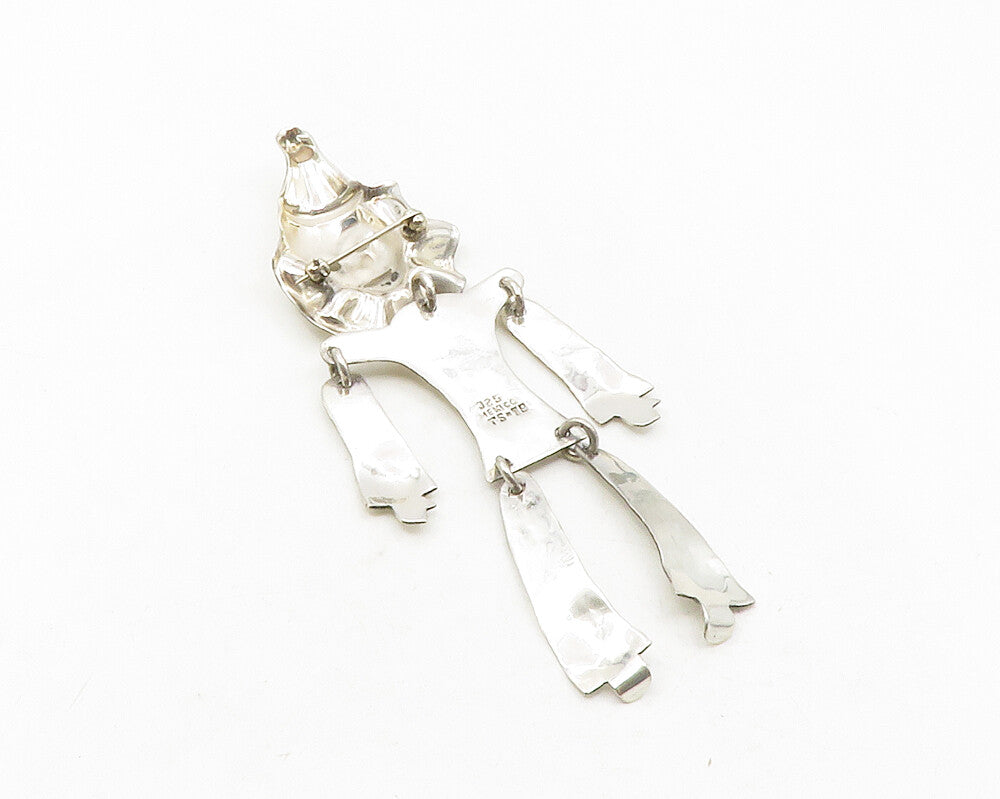 MEXICO 925 Sterling Silver  Vintage Two Tone Clown Brooch Pin (MOVES)  BP4502