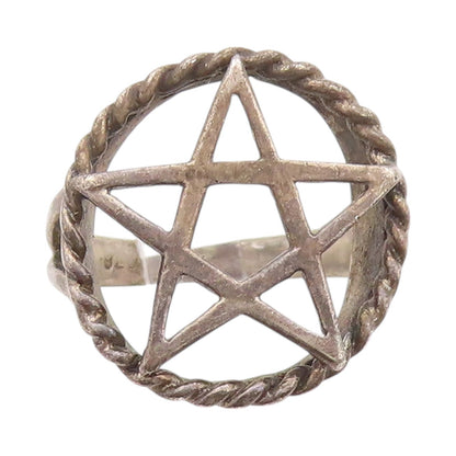 925 Sterling Silver Vintage Ring Dark Tone Masonic Star Cutout  Sz 5.5  RG32194