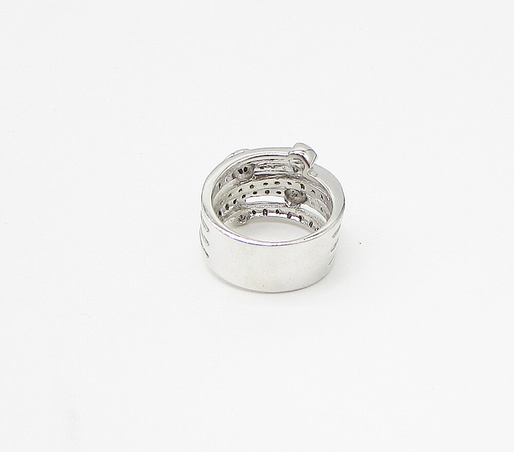 925 Sterling Silver  Cubic Zirconia Love Heart Bypass Band Ring Sz 7  RG3408