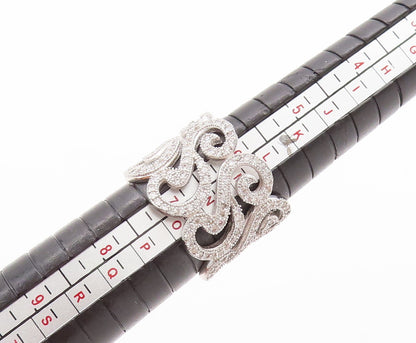 925 Sterling Silver Vintage Ring Designer Swirly Cutout CZ Inlay  Sz 6  RG29761