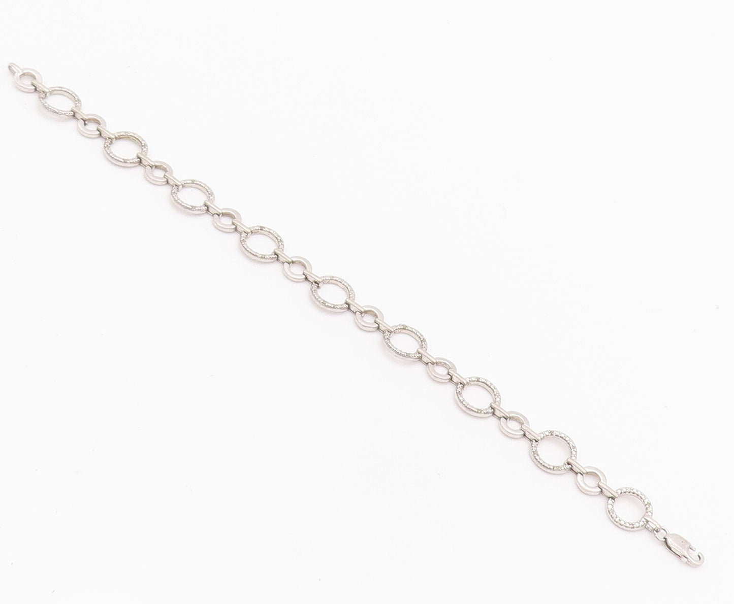 925 Sterling Silver Vintage Bracelet Real Diamonds Beaded Linked Rings  BT10209