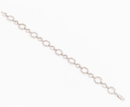 925 Sterling Silver Vintage Bracelet Real Diamonds Beaded Linked Rings  BT10209