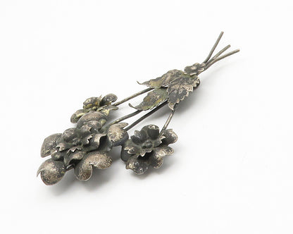 925 Sterling Silver  Vintage Antique Oxidized Flower Bunch Brooch Pin  BP5371