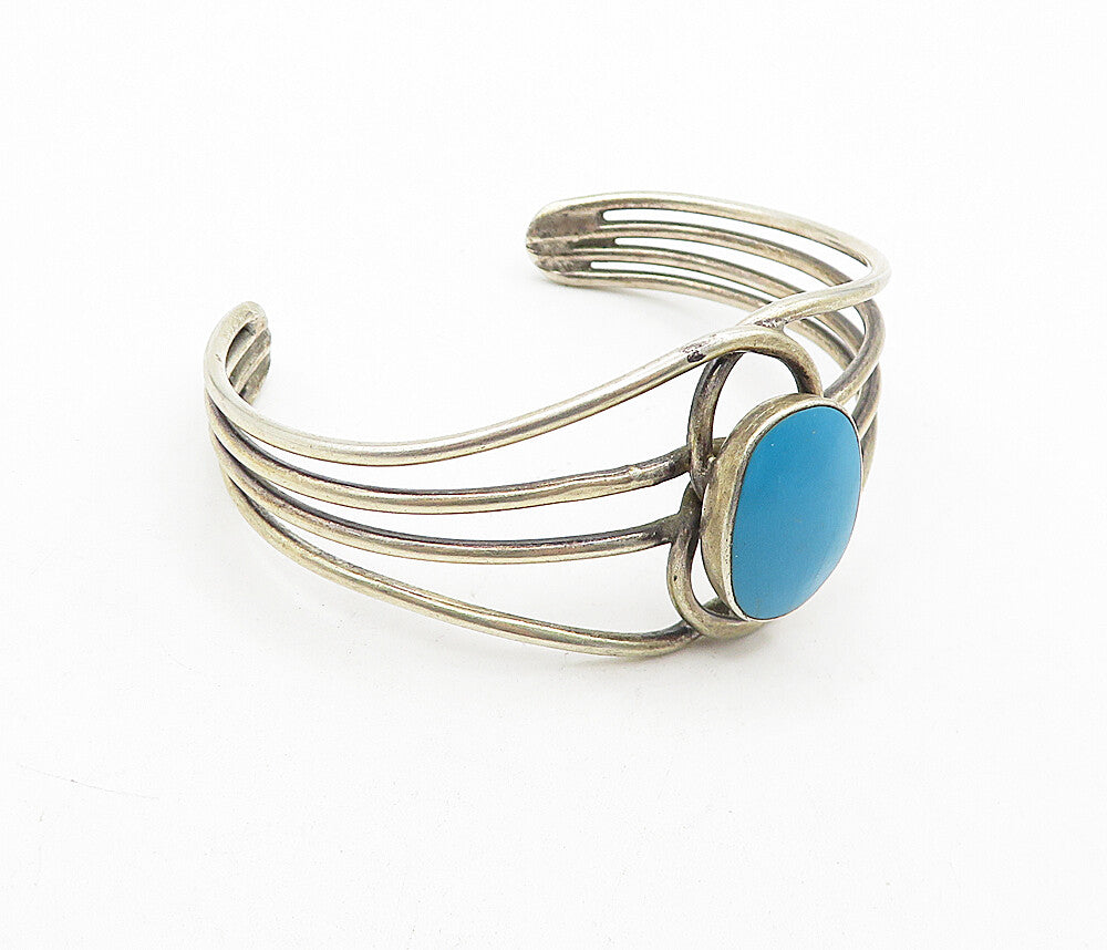 925 Sterling Silver  Vintage Turquoise Split Shank Shiny Cuff Bracelet  BT1687