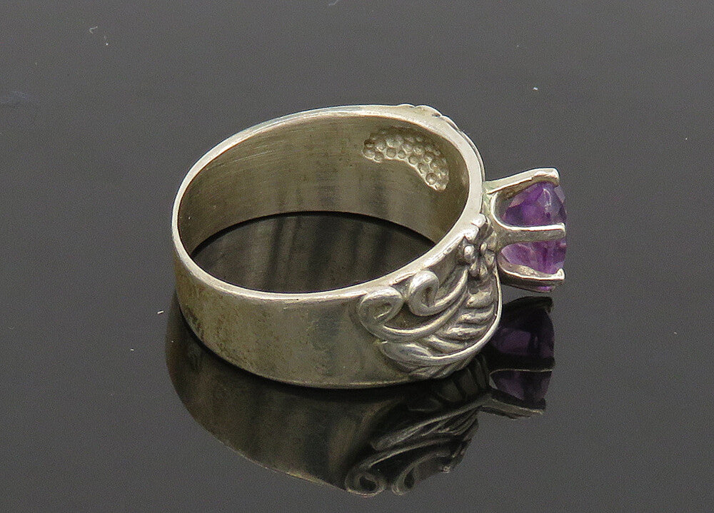 CAROLYN POLLACK 925 Silver  Vintage Amethyst Floral Band Ring Sz 9  RG21089