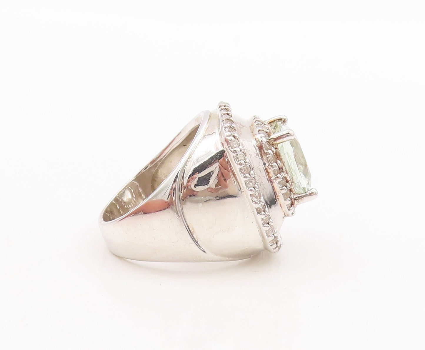 925 Sterling Silver Vintage Ring Square Cut Green Amethyst Topaz  Sz 7  RG29456