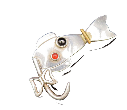 MEXICO 925 Silver  Vintage Onyx & Citrine Cat Brooch Pin (MOVES)  BP10085