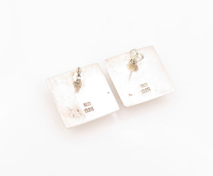 925 Sterling Silver Vintage Earrings Square Green Jade Halo Framed  EG13352