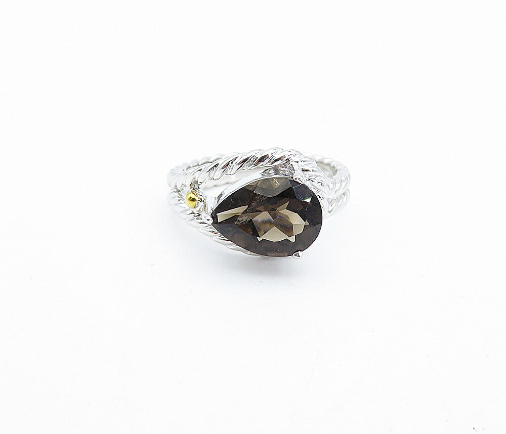 925 Sterling Silver  Tear Drop Smoky Topaz Twist Cocktail Ring Sz 7  RG3939