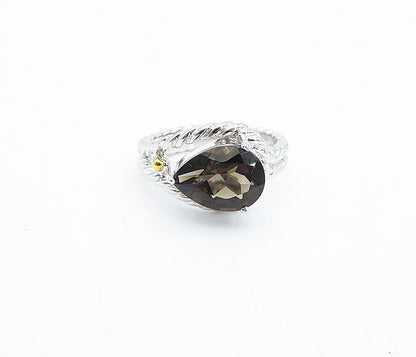 925 Sterling Silver  Tear Drop Smoky Topaz Twist Cocktail Ring Sz 7  RG3939