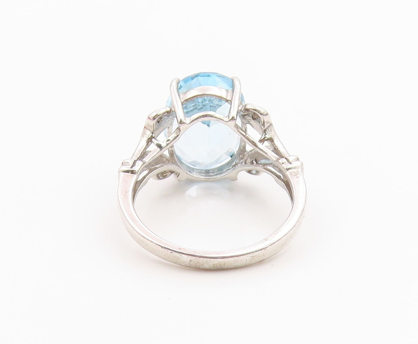 925 Sterling Silver Vintage Ring Real Diamonds & Blue Topaz Band  Sz 7  RG36242