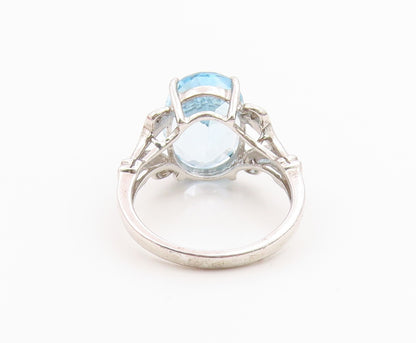 925 Sterling Silver Vintage Ring Real Diamonds & Blue Topaz Band  Sz 7  RG36242