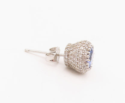 925 Sterling Silver Vintage Earrings Round Blue Halo White Topaz Studs  EG13643