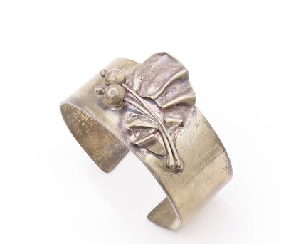 925 Sterling Silver Vintage Bracelet AVI SOFFER Dark Tone Flower Cuff  BT11179