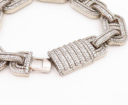 925 Sterling Silver Vintage Bracelet Topaz Baguette Mariner Link Chain  BT11305