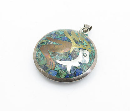 MEXICO 925 Sterling Silver  Vintage Jasper Three Tone Pattern Pendant  PT4890