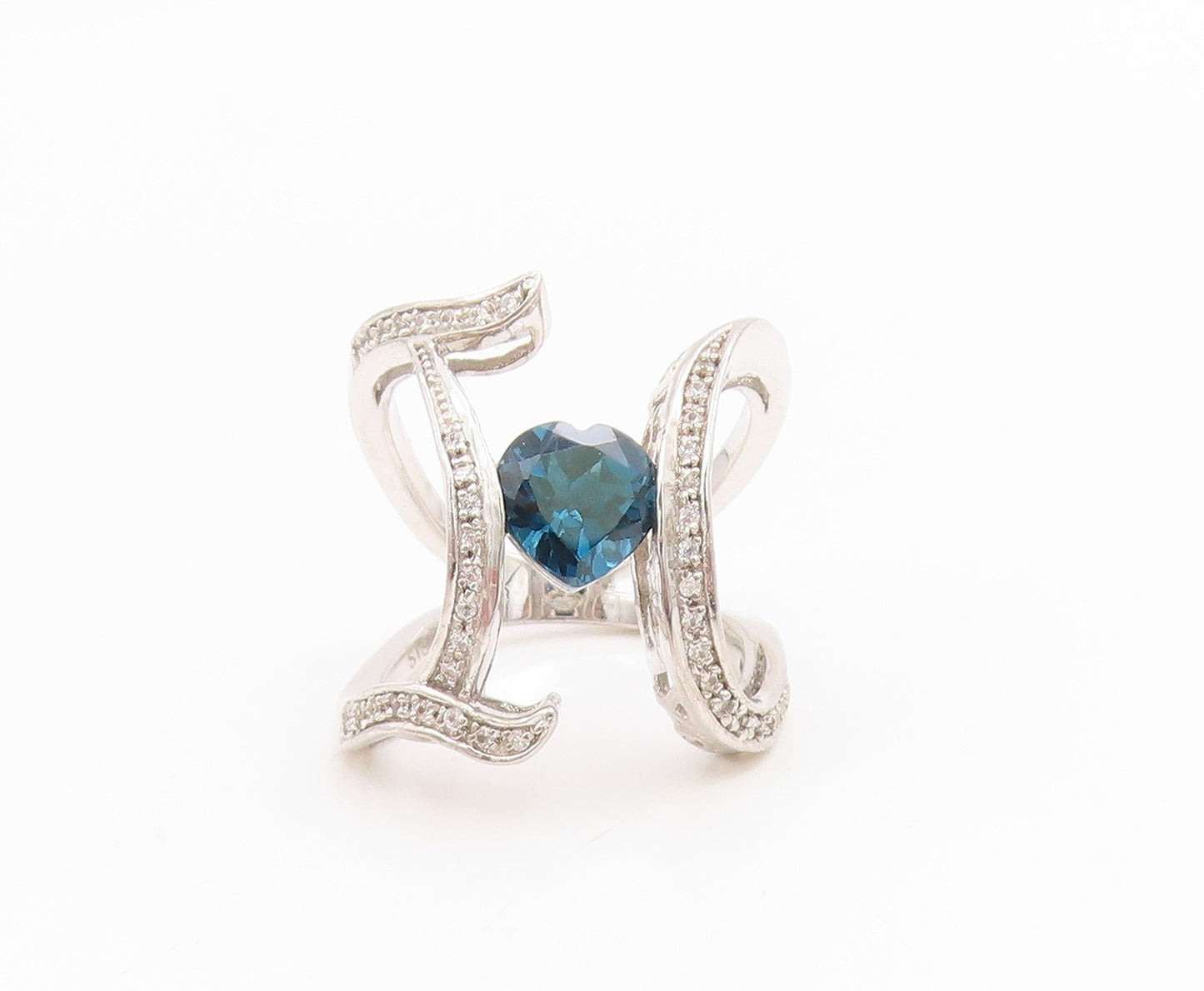 925 Sterling Silver Vintage Ring Real Diamonds & Topaz Band  Sz 5.5  RG34864