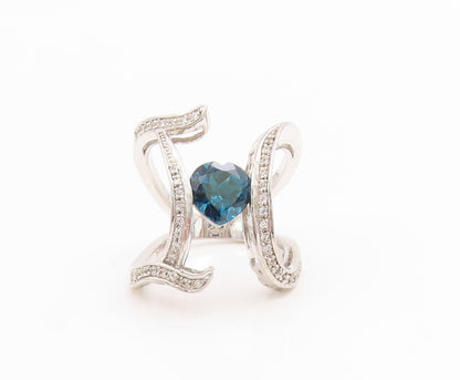 925 Sterling Silver Vintage Ring Real Diamonds & Topaz Band  Sz 5.5  RG34864