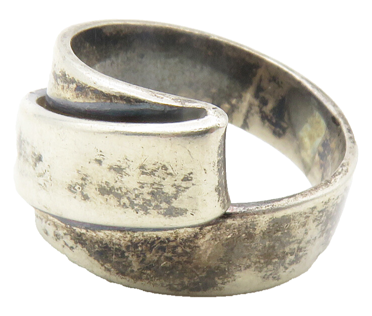 925 Sterling Silver  Vintage Dark Tone Ribbon Wrap Band Ring Sz 7  RG11867