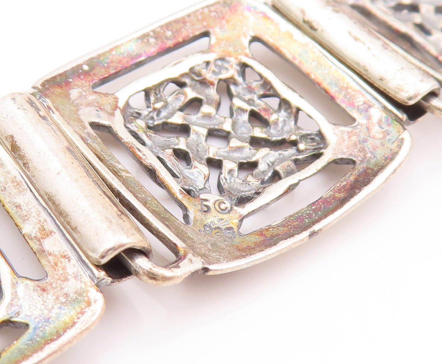 925 Sterling Silver Vintage Bracelet Celtic Knot Cutout Frames Linked  BT10329