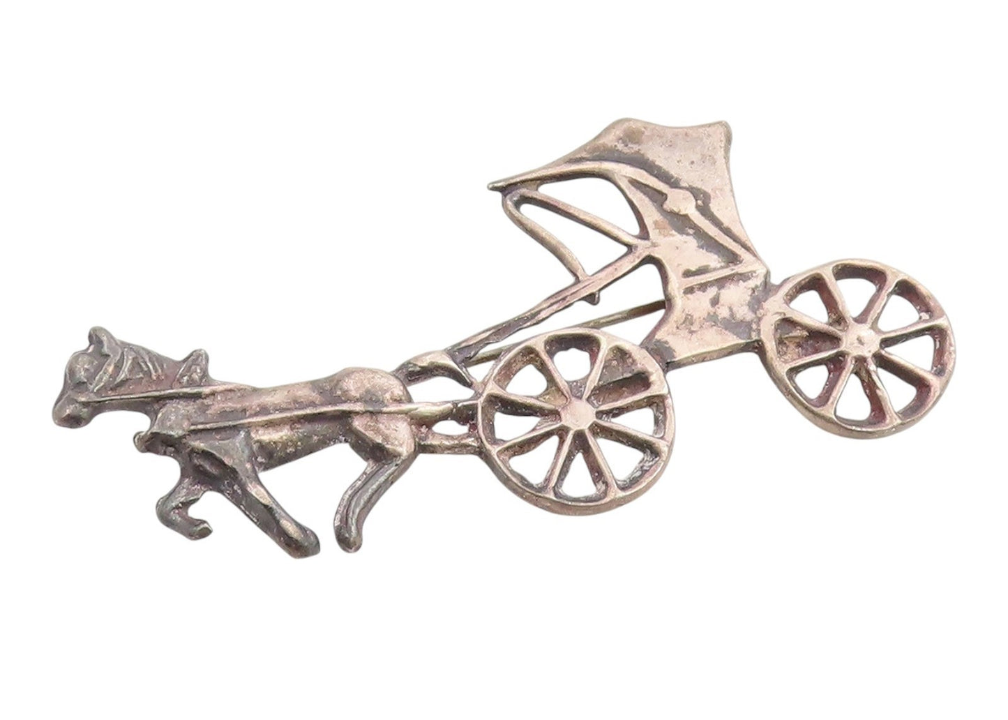925 Sterling Silver Vintage Brooch Pin Classic Horse Carriage Figural  BP12478
